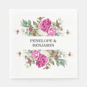 Elegant Floral Pink Peony Monogram Wedding Napkins