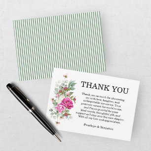 Elegant Floral Pink Peony Monogram Wedding Thank You Card