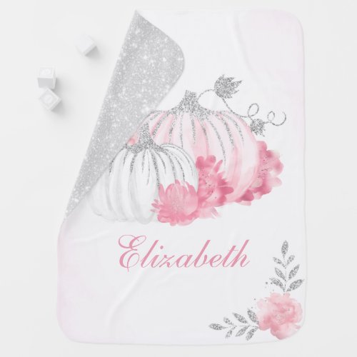 Elegant Floral Pink Pumpkin Personalized Girl Baby Blanket