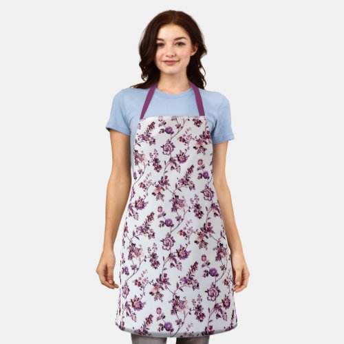 Elegant Floral Pink  Purple Flowers Chef Baker Apron