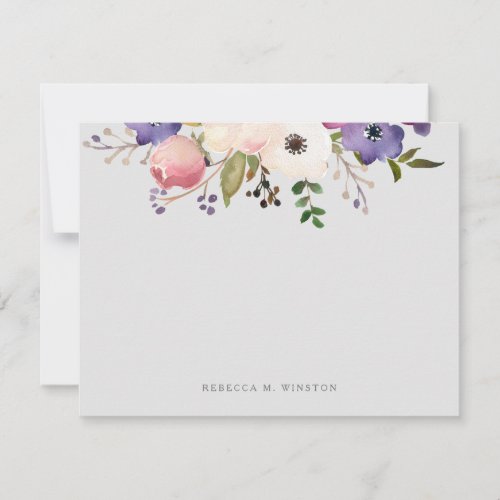 Elegant Floral Pink Purple Personalized Stationery Note Card
