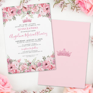 Elegant Floral Pink Quinceanera Invitation