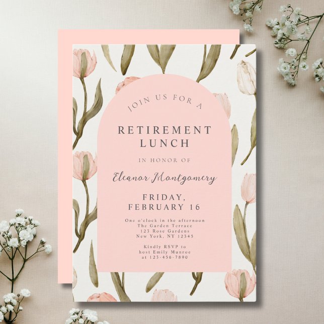 Elegant Floral Pink Retirement Lunch  Invitation (Creator Uploaded)