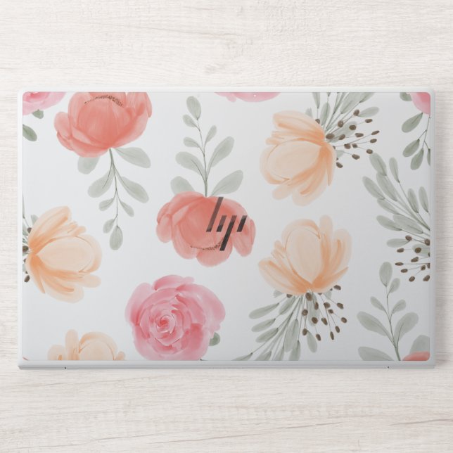 Elegant Floral Pink Rose Pattern HP Laptop Skin (Front)