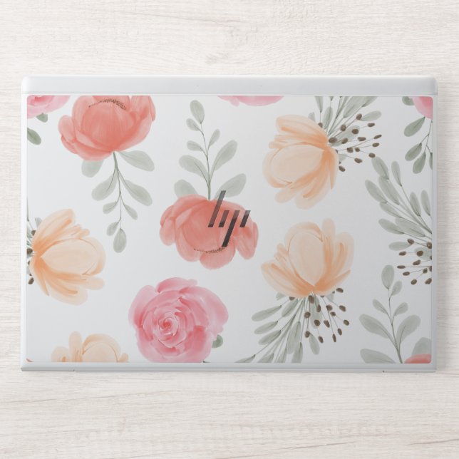 Elegant Floral Pink Rose Pattern HP Laptop Skin (Front)