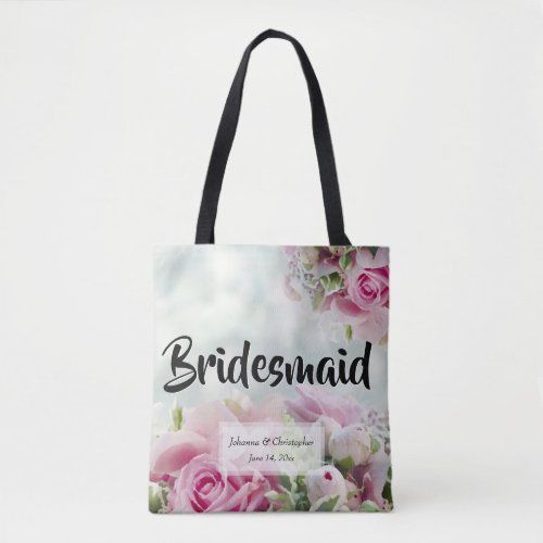 Elegant Floral Pink Roses Bridesmaid Wedding Tote Bag