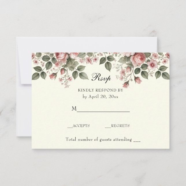 Elegant Floral Pink Roses    RSVP Card (Front)