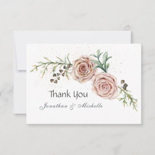 Elegant Floral Pink Roses Vintage Wedding  Thank You Card