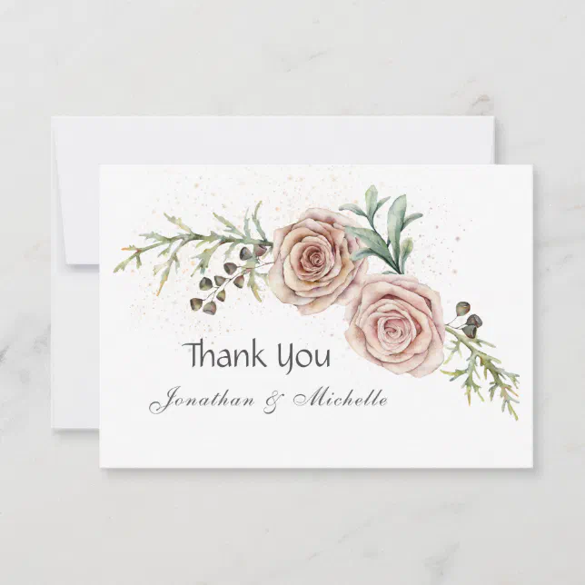 Elegant Floral Pink Roses Vintage Wedding Thank You Card | Zazzle