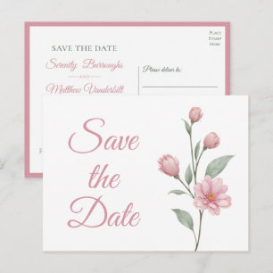 Elegant Floral Pink Sage Garden Wedding Save Date Announcement Postcard