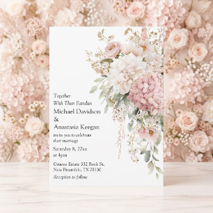 Elegant Floral Pink script Wedding Invitation