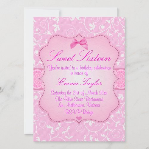 Elegant Floral Pink Sweet16 Birthday Invitation