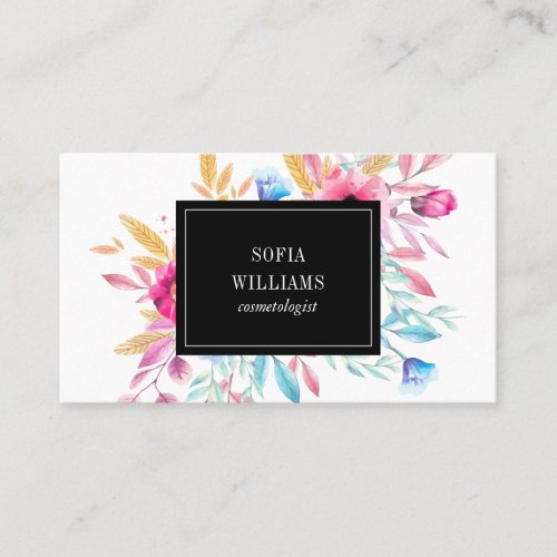 Elegant floral pink watercolor bouquet chic modern business card