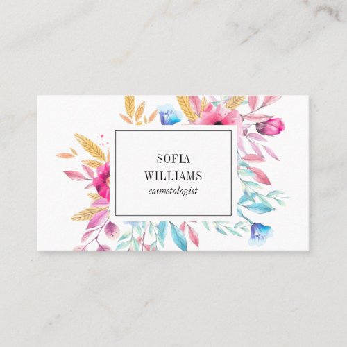 Elegant floral pink watercolor bouquet chic modern business card