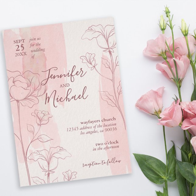 Elegant Floral Pink Watercolor Wedding Invitation (Creator Uploaded)