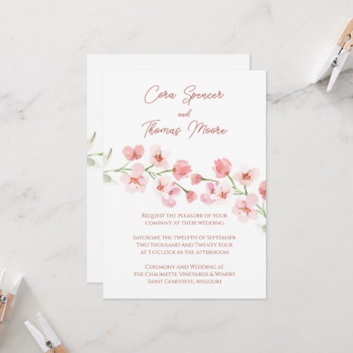 Elegant Floral Pink Wedding Invitation
