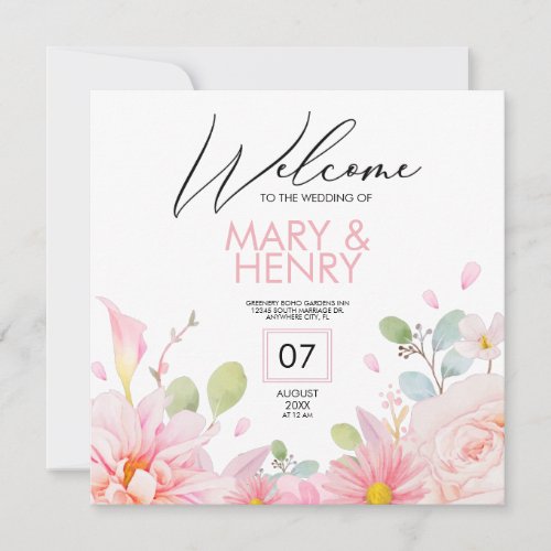 Elegant Floral Pink wedding party Invite postcard 