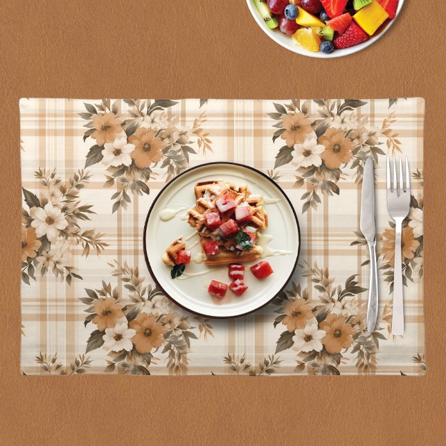 Elegant Floral Plaid Fall Autumn Cloth Placemat (Creator Uploaded)