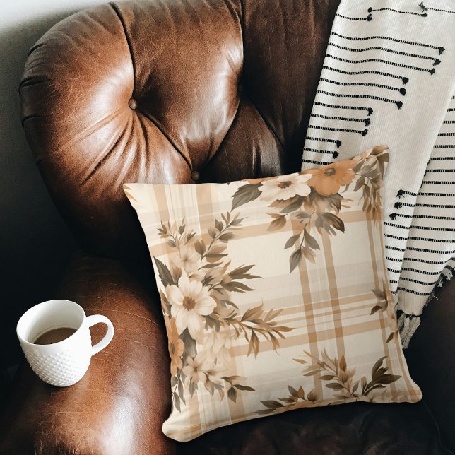 Elegant Floral Plaid Fall Autumn Throw Pillow (Creator Uploaded)