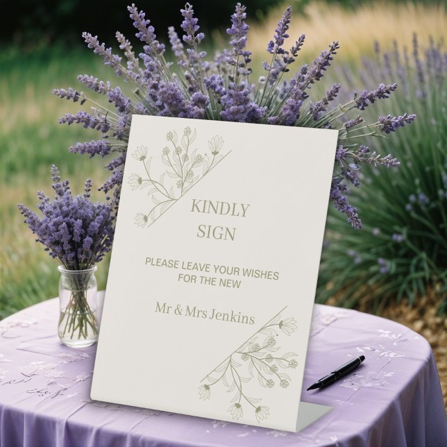 Elegant Floral "Please Sign" Wedding Guestbook Pedestal Sign (Creator Uploaded)