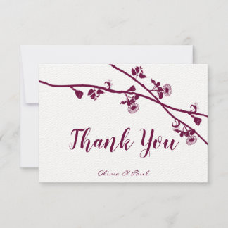 Elegant Floral Plum Wildflower Branches Wedding Thank You Card