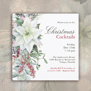Elegant Floral Poinsettia Holiday Cocktail Party Invitation