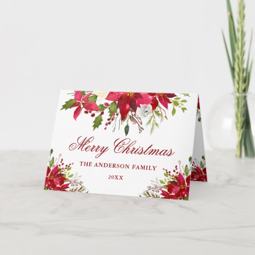 Elegant Floral Poinsettia Red Christmas Fold Holiday Card