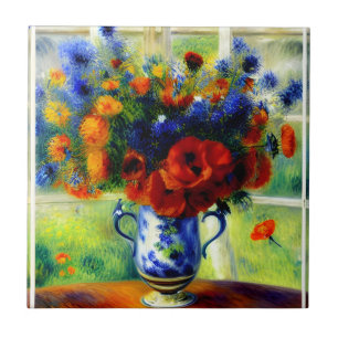 Elegant Floral Poppies Decorative Ceramic Tile