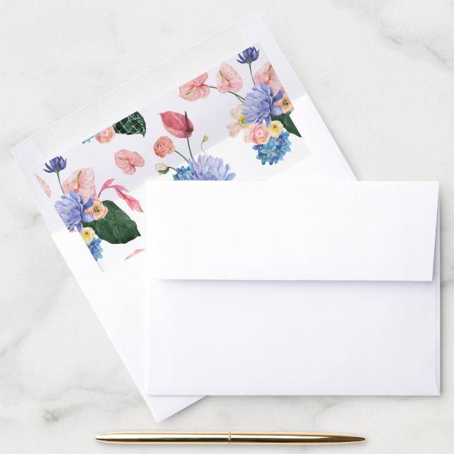 Elegant Floral Poppy Anthurium Pastel Pink Wedding Envelope Liner (Desk)
