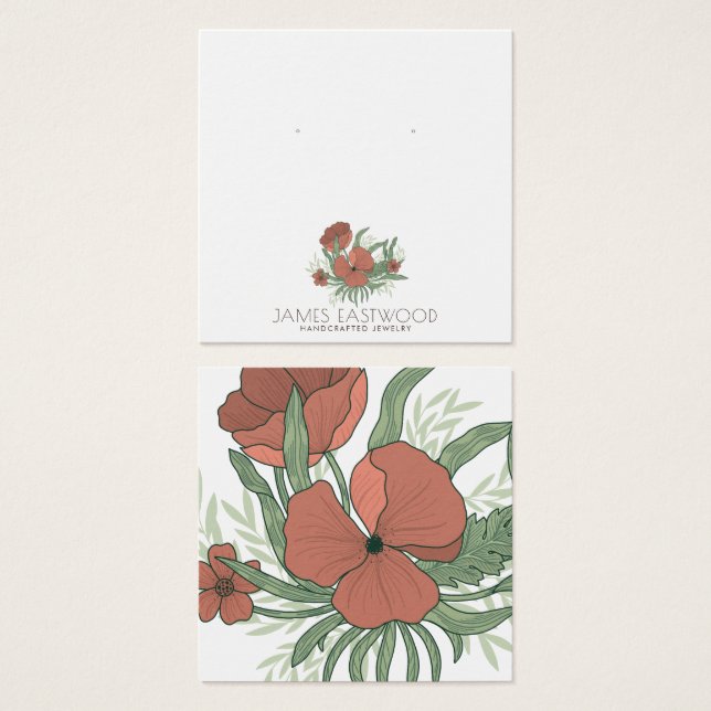 Elegant Floral Poppy Earring Display Card (Front & Back)