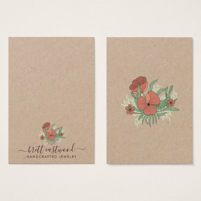 Elegant Floral Poppy Earring Necklace Kraft (Front & Back)
