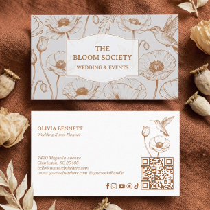 Elegant Floral Poppy & Hummingbird Wedding Planner Business Card