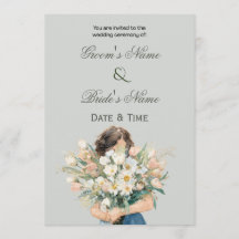 Elegant Floral Portrait Wedding Invitation