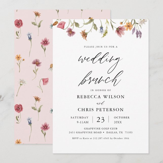 Elegant Floral Post Wedding Brunch Invitation (Front/Back)