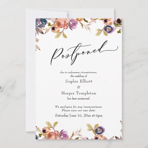 Elegant Floral Postponed Wedding Announcement