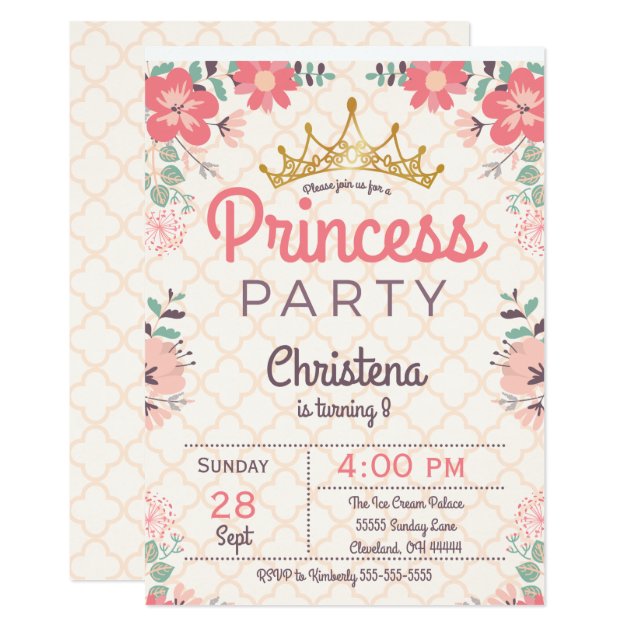 Elegant Floral Princess Birthday Party Invitation