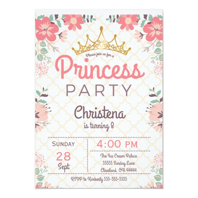 Elegant Floral Princess Birthday Party Invitation