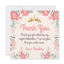 Elegant Floral Princess Birthday Thank You Card