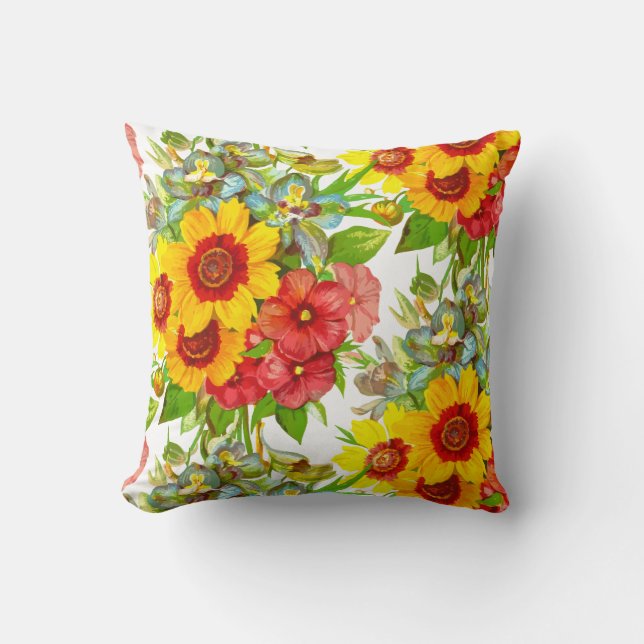 Elegant  Floral Print Throw Pillow (Front)