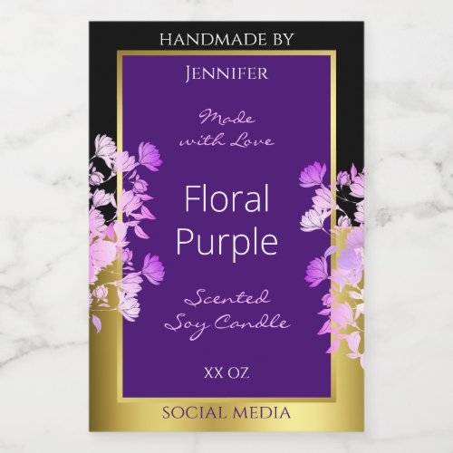 Elegant Floral Product Label Black Gold and Purple
