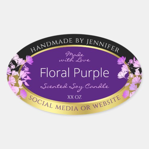 Elegant Floral Product Label Black Gold and Purple
