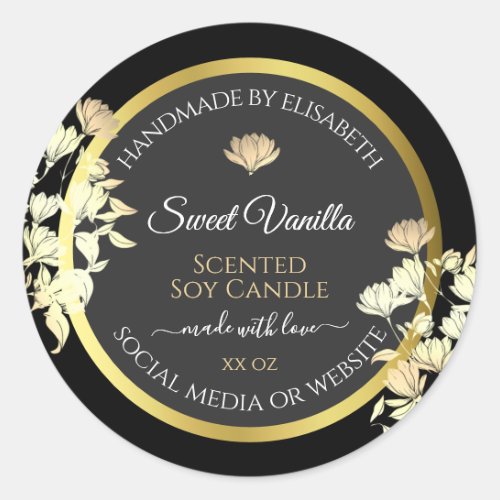 Elegant Floral Product Packaging Labels Black Gold