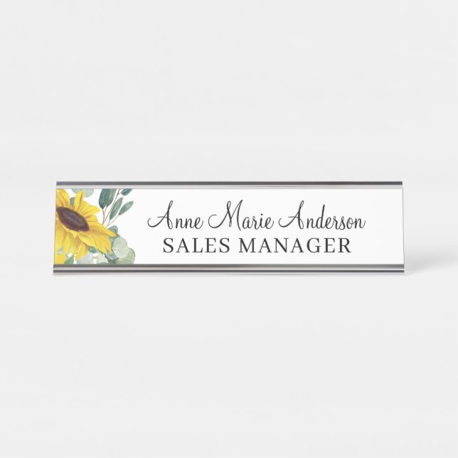 Elegant Floral Professional Name  Desk Name Plate (Front)