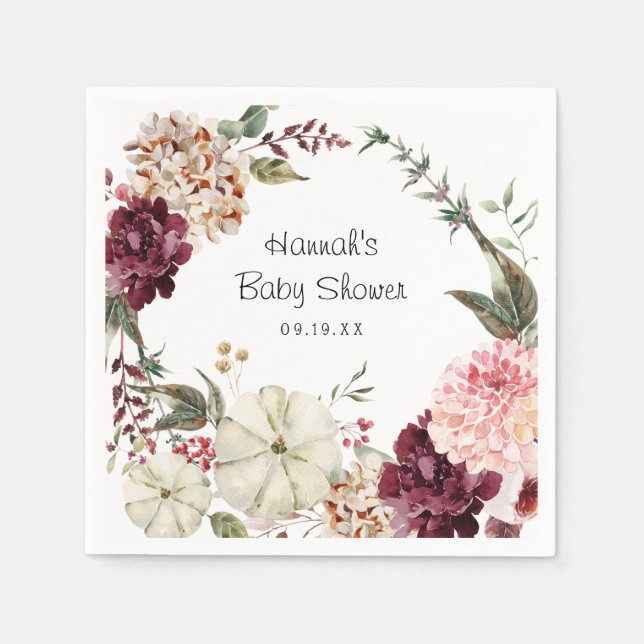 Elegant Floral Pumpkin | Baby Shower Napkins (Front)