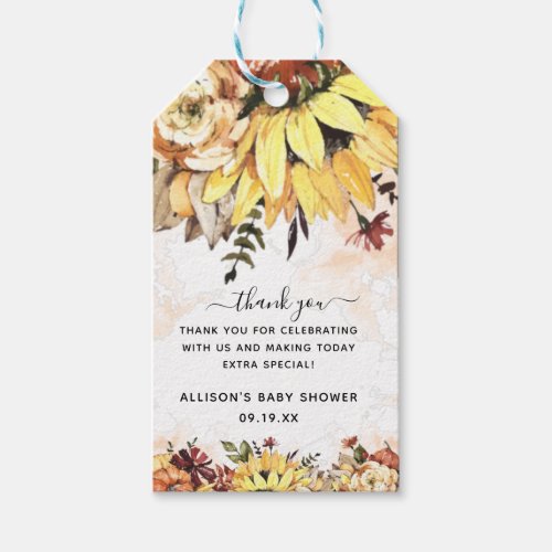 Elegant Floral Pumpkin  Baby Shower Thank You Gift Tags