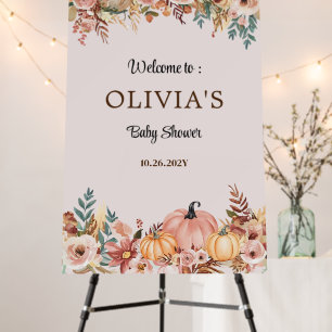 Elegant Floral Pumpkin Baby Shower Welcome Sign