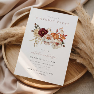 Elegant Floral Pumpkin Fall Birthday Party Invitation