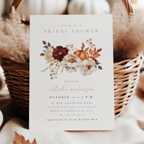Elegant Floral Pumpkin Fall Bridal Shower Invitation