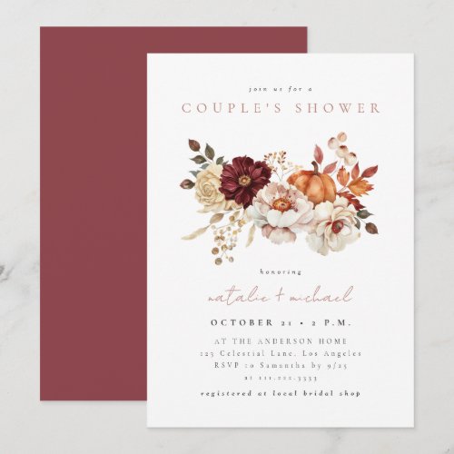 Elegant Floral Pumpkin Fall Couple's Shower Invitation