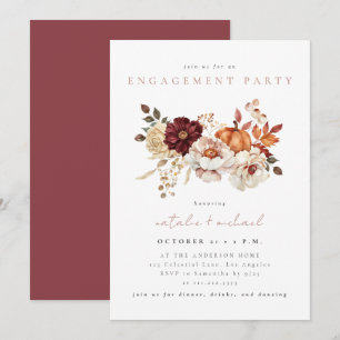 Elegant Floral Pumpkin Fall Engagement Party Invitation